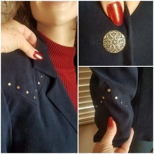 Suedecloth Studded Blazer Western Solid Blue